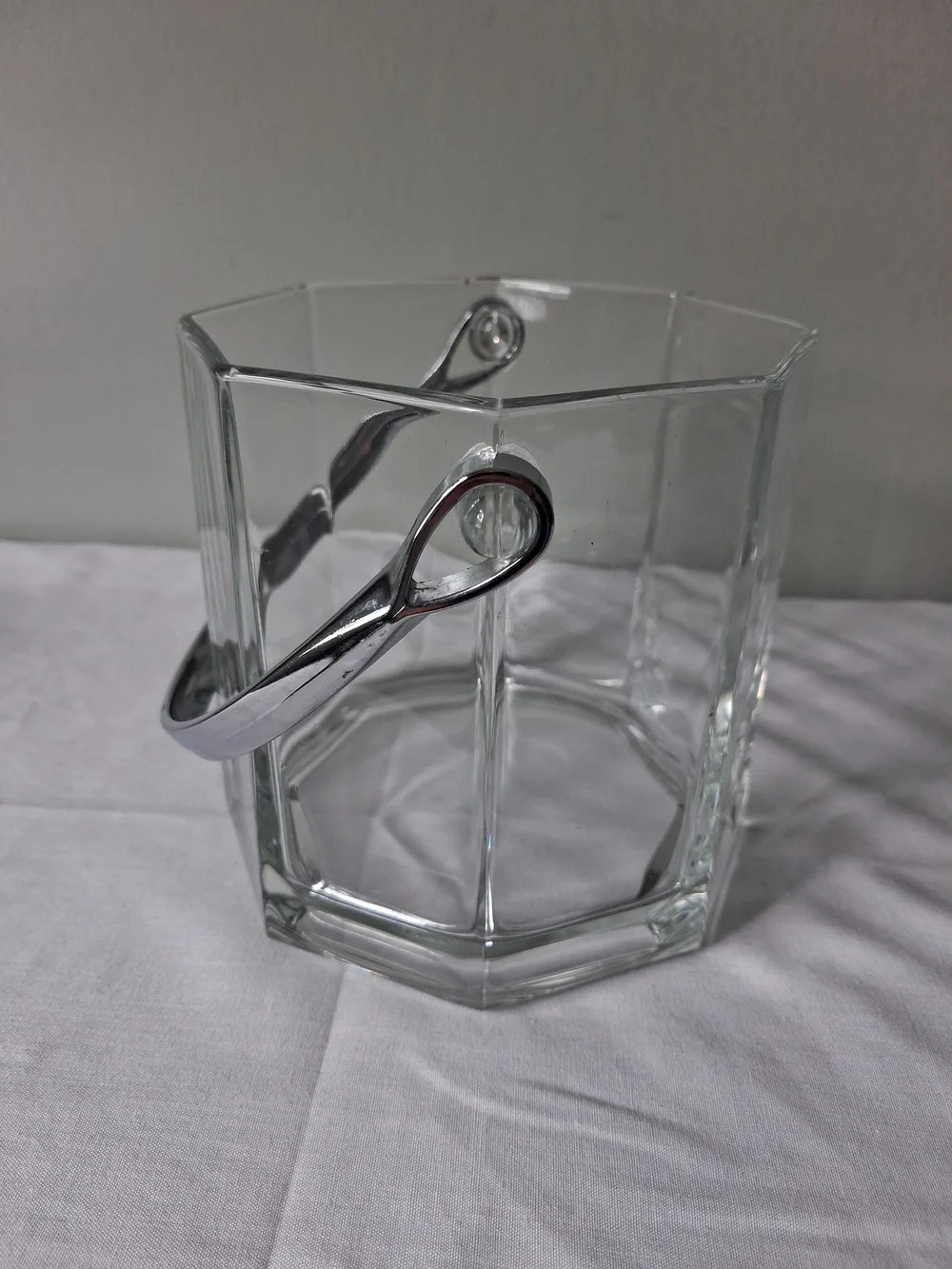 Vintage Luminarc Octime Glass Ice Bucket Octagon French MCM Modern Chrome